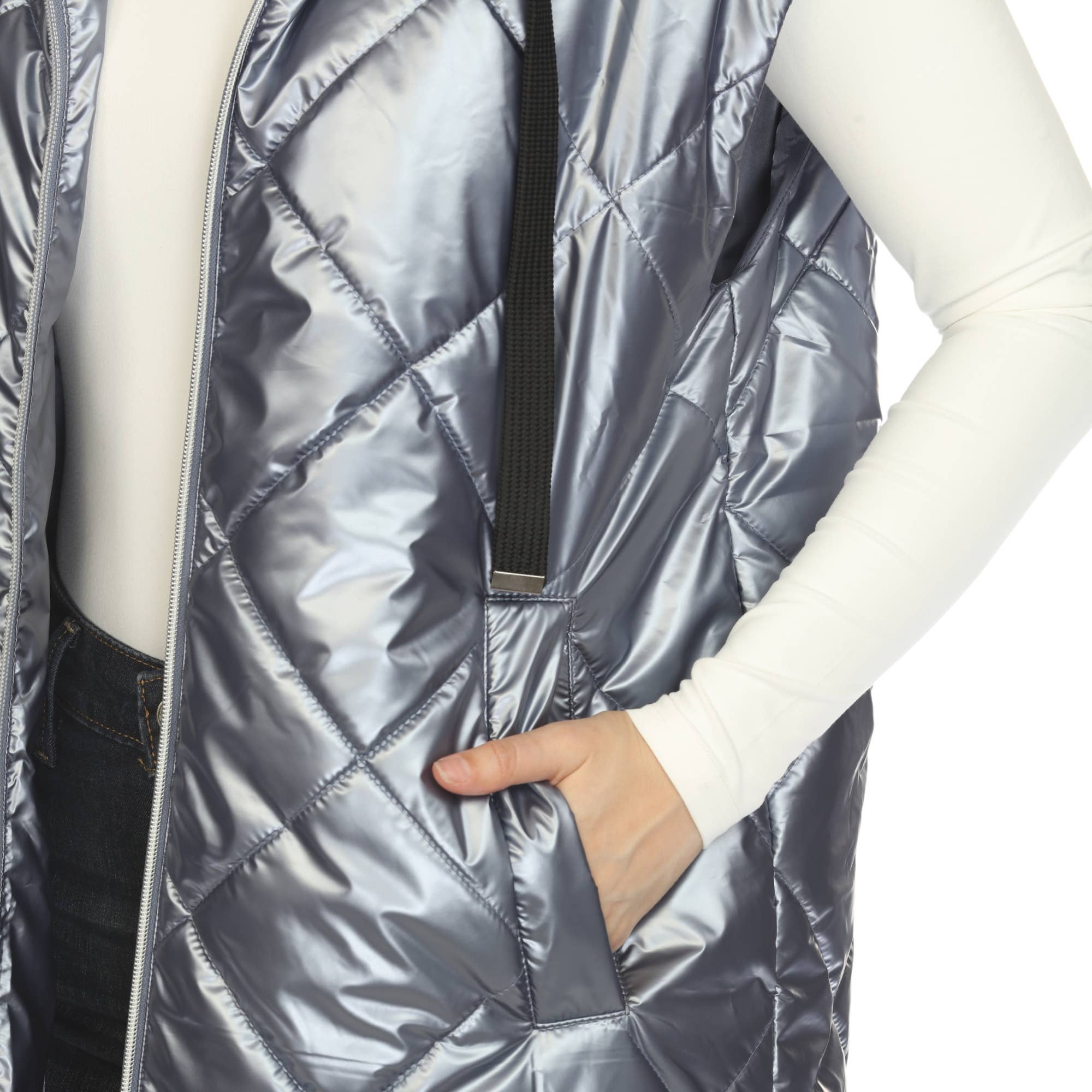 WHITE MARK – Großhandel Oberbekleidungsweste – Damen – Damen Metallic Lange Steppweste15