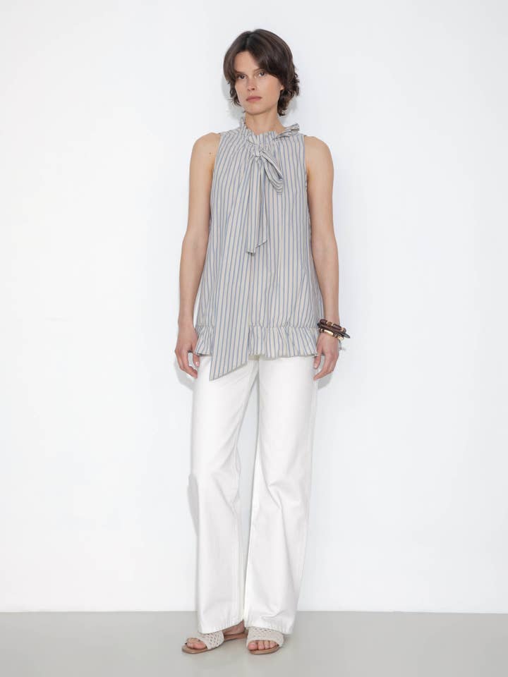 CUBIC - Wholesale Blouse - Women's - Ruffle Stand Collar Tie A-line Tank Top8