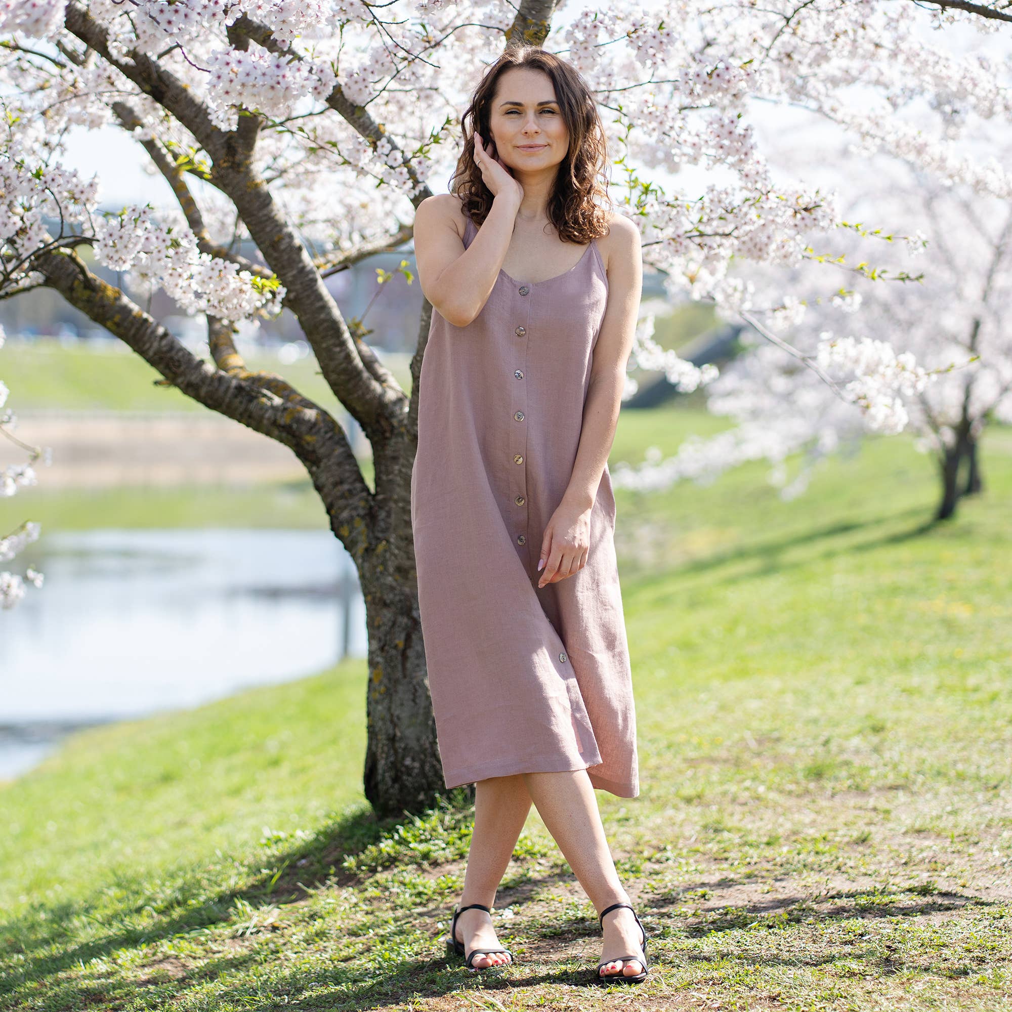 menique - Wholesale Dress - Women's - Linen Button Down Dress Hope - Casual Slip Dress2