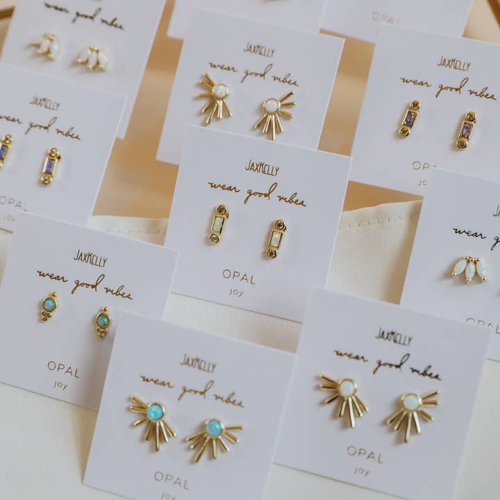 JaxKelly - Wholesale Stud/Post Earrings - Sun Ray - Fire Opal - Gold Earrings6
