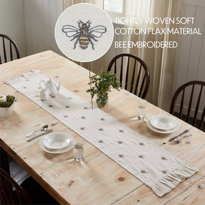 VHC Brands - Wholesale Table Runner - Embroidered Bee Runner 13x724