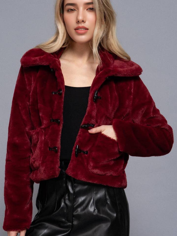 ...0828 Toggle Button Fur Duffle Fall Jacket SI-27064 for wholesale by 42POPS