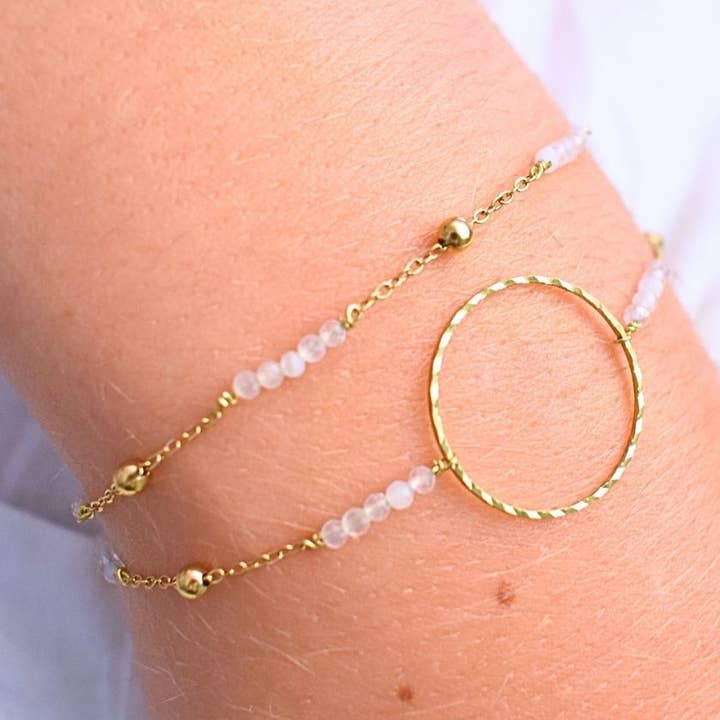 Pulsera de piedra natural cuarzo rosa - Acero inoxidable para venta al por mayor de Minéralissime