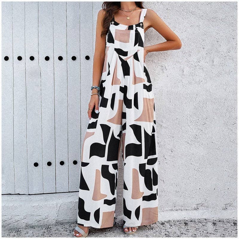 ShieldChic - Wholesale Jumpsuit - Women's - Contrast Color Printing Sleeveless Wide Leg Jumpsuits8