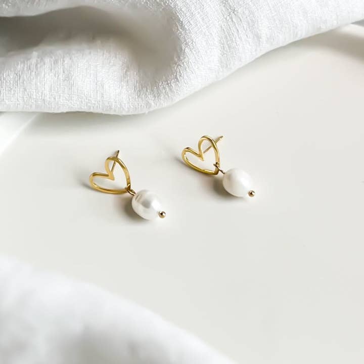 Pearl Heart Earrings for wholesale by Natalie Clare Collections