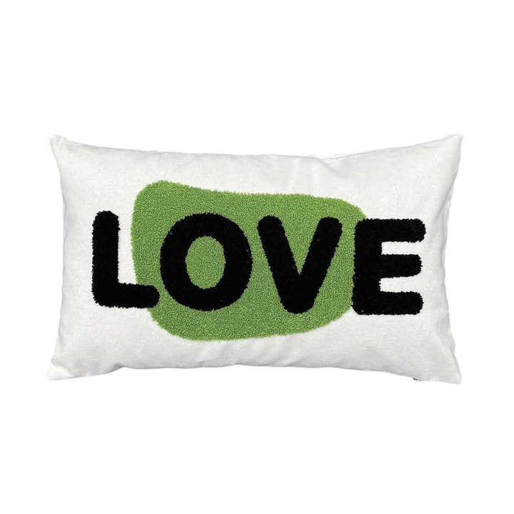 Green Love canvas cushion 30x50cm for wholesale by Opjet Paris