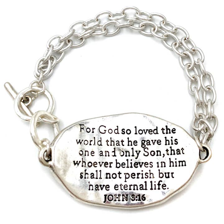 Lunar Deer - Wholesale Charm/Dangle Bracelet - Bible Prayer John 3:16 Cross Chain Toggle Clasp Bracelet