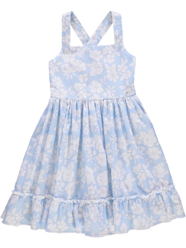 Blå kjole med stropper og elastik for engroshandel hos Piccola Speranza