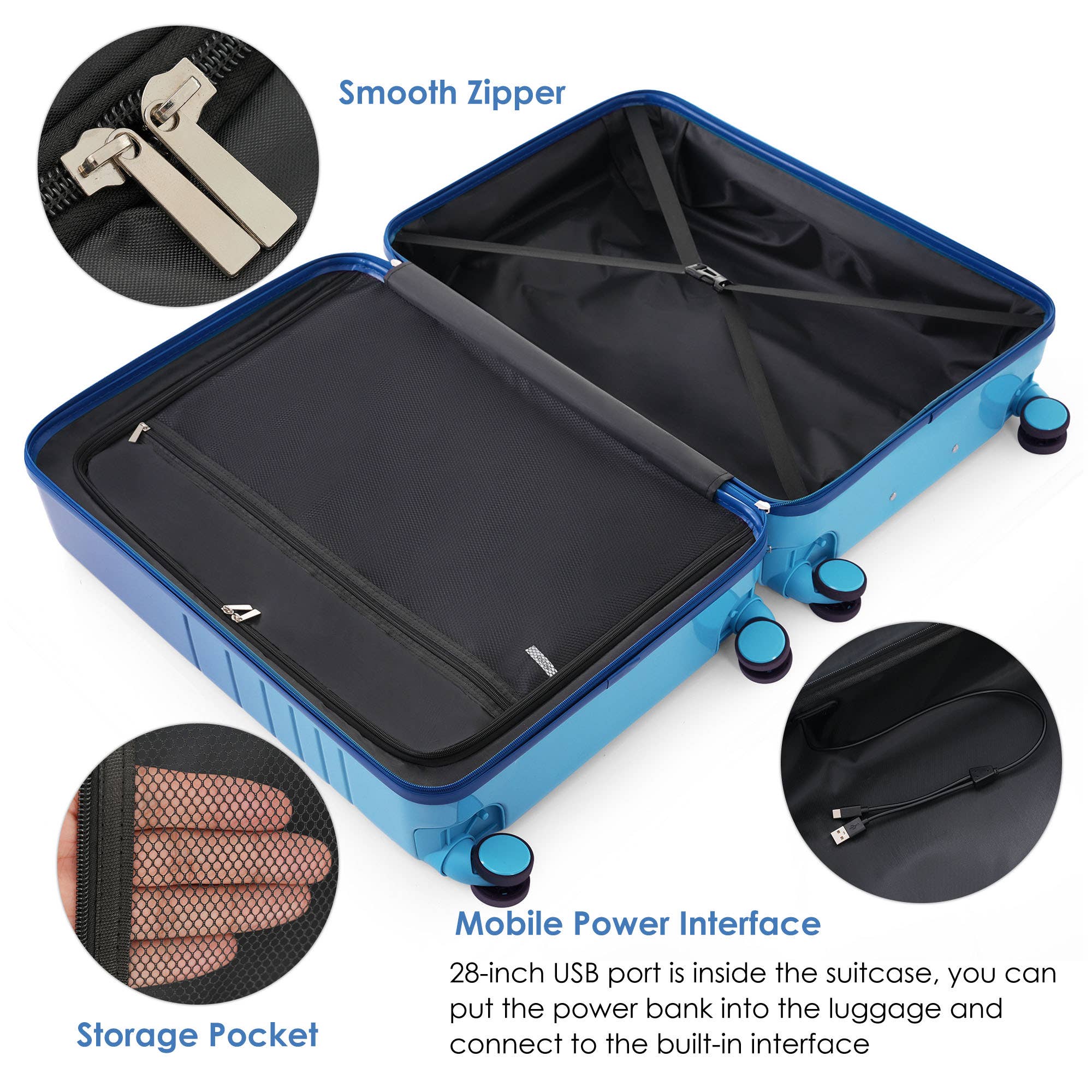 VTNG50 - Wholesale Luggage - Luggage Set of 3, 20, 24, 28inch with USB Port30