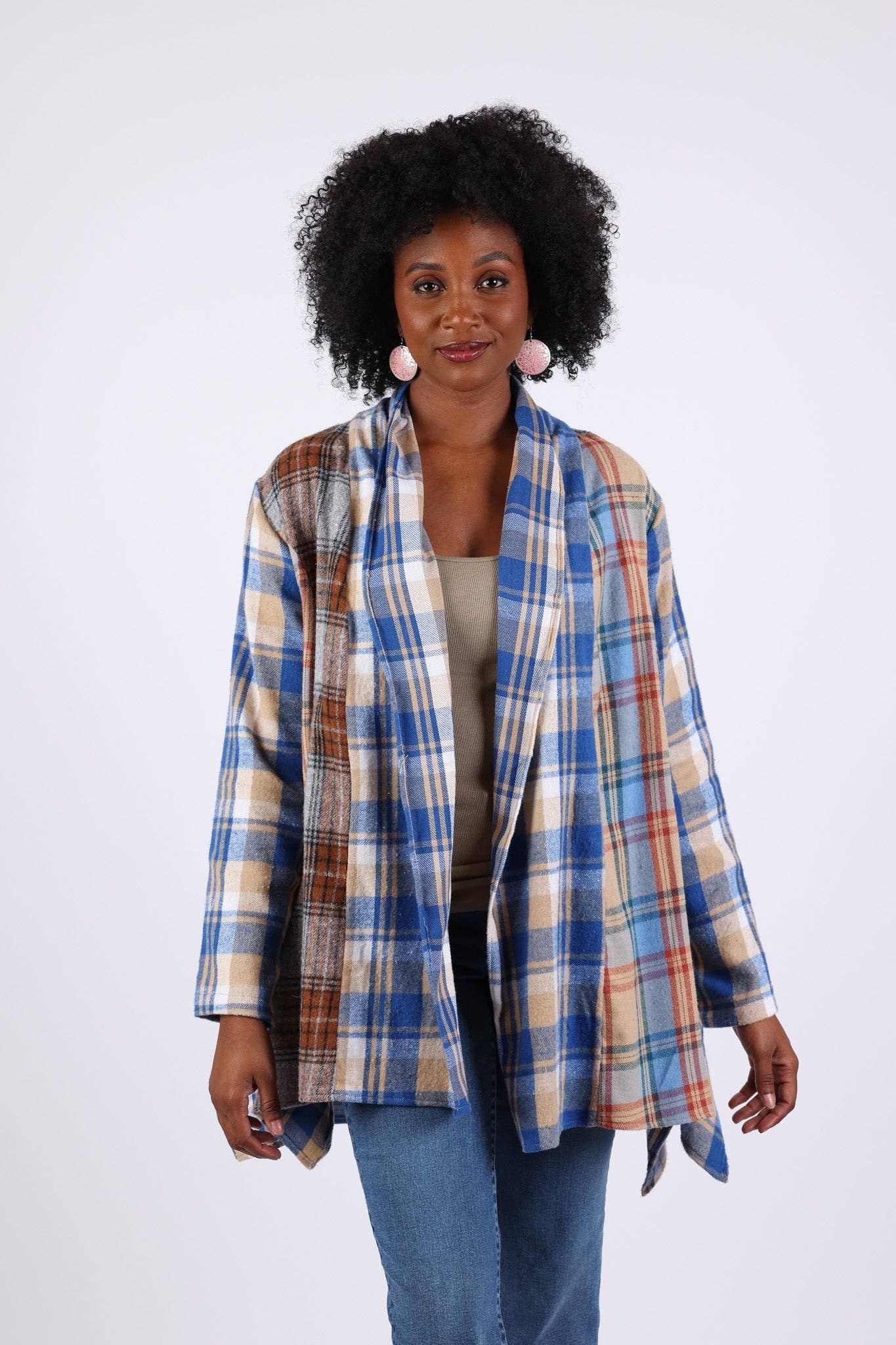 Sacred Threads - Wholesale Cardigan - Women's - Soft Tone Plaid Cardigan: Flannel in Patchwork1