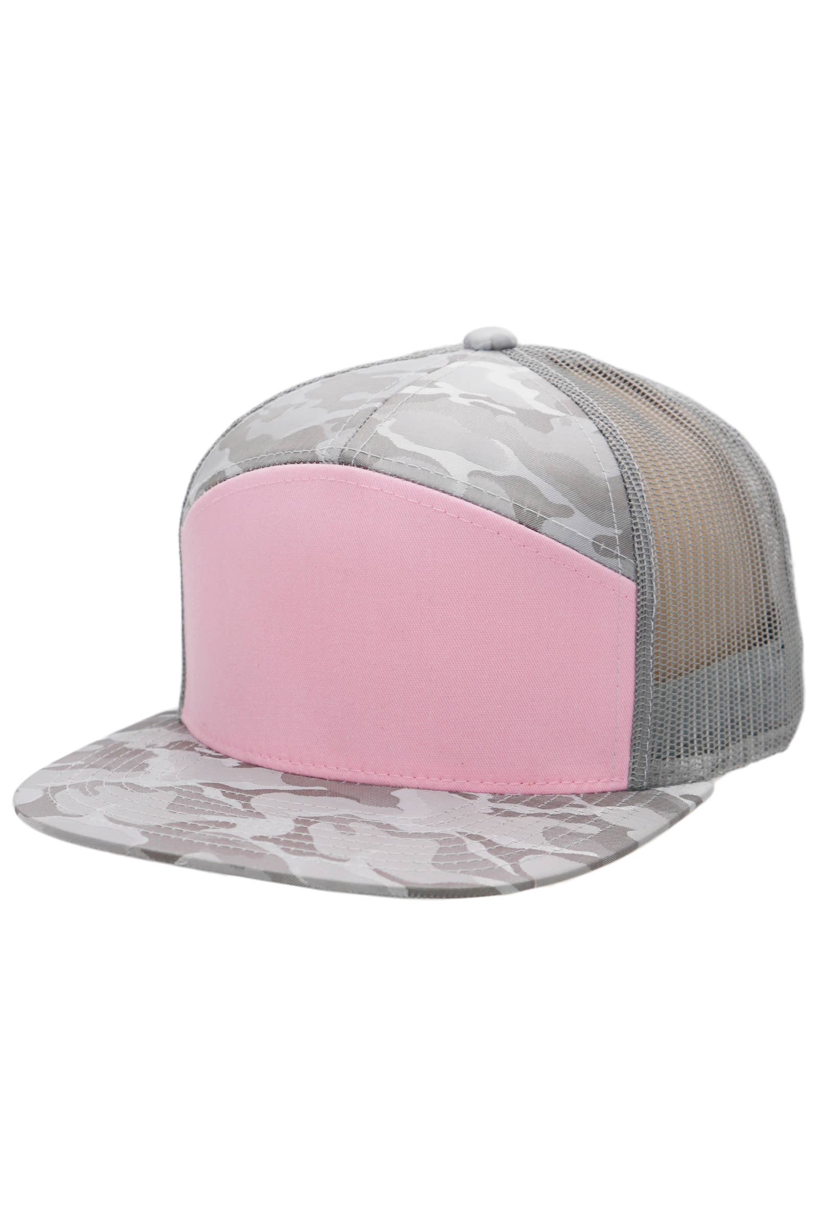 Cap Zone - Wholesale Trucker Hat - Unisex - Solid Front Nylon Camo 7 Panel Flat Trucker Hat26