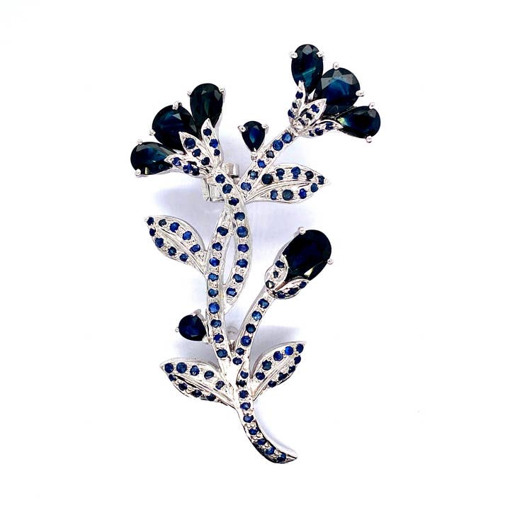 Saffierbroche in .925 sterling zilver - KSBR 75771 voor wholesale door Kotawala Jewels
