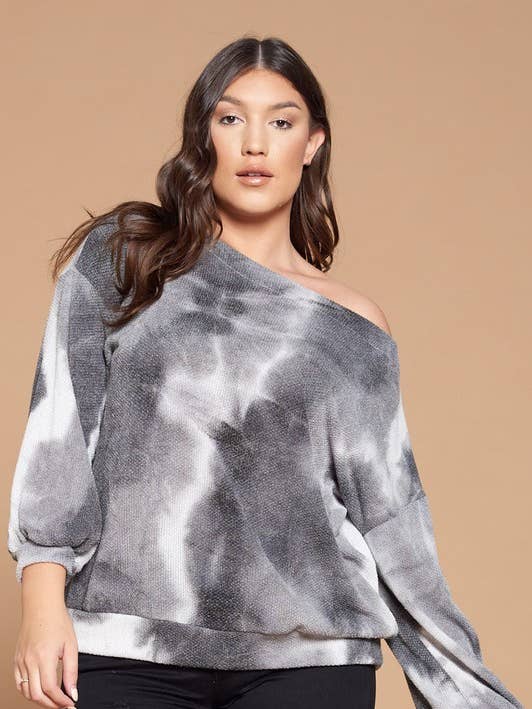 ETK-8187-PL Plus Size Tie Dye Schulterfreies Oberteil für den Großhandel von Emerald Collection