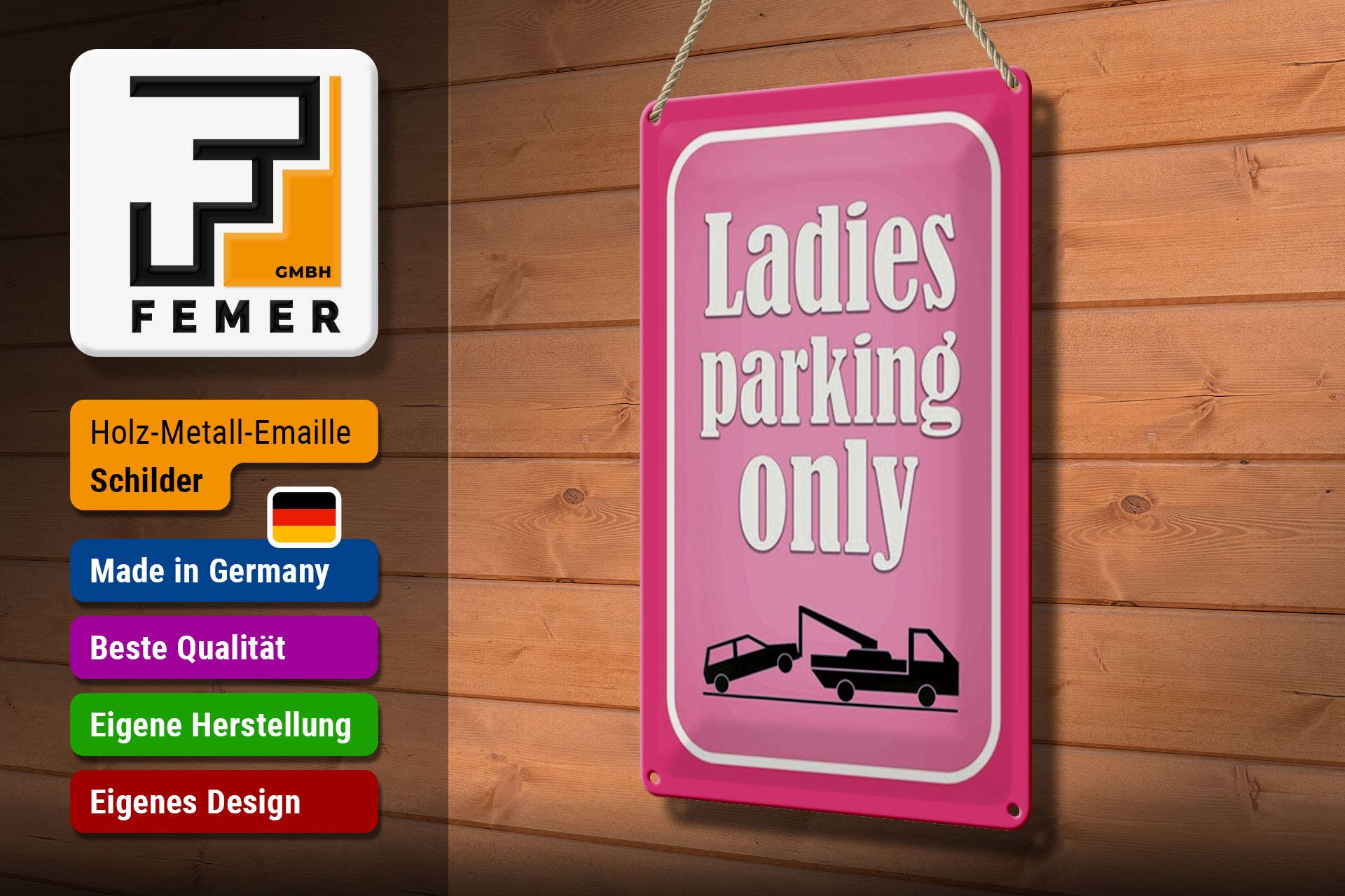 Femer - Wholesale Sign - Tin sign parking 20x30cm Ladies parking only pink2
