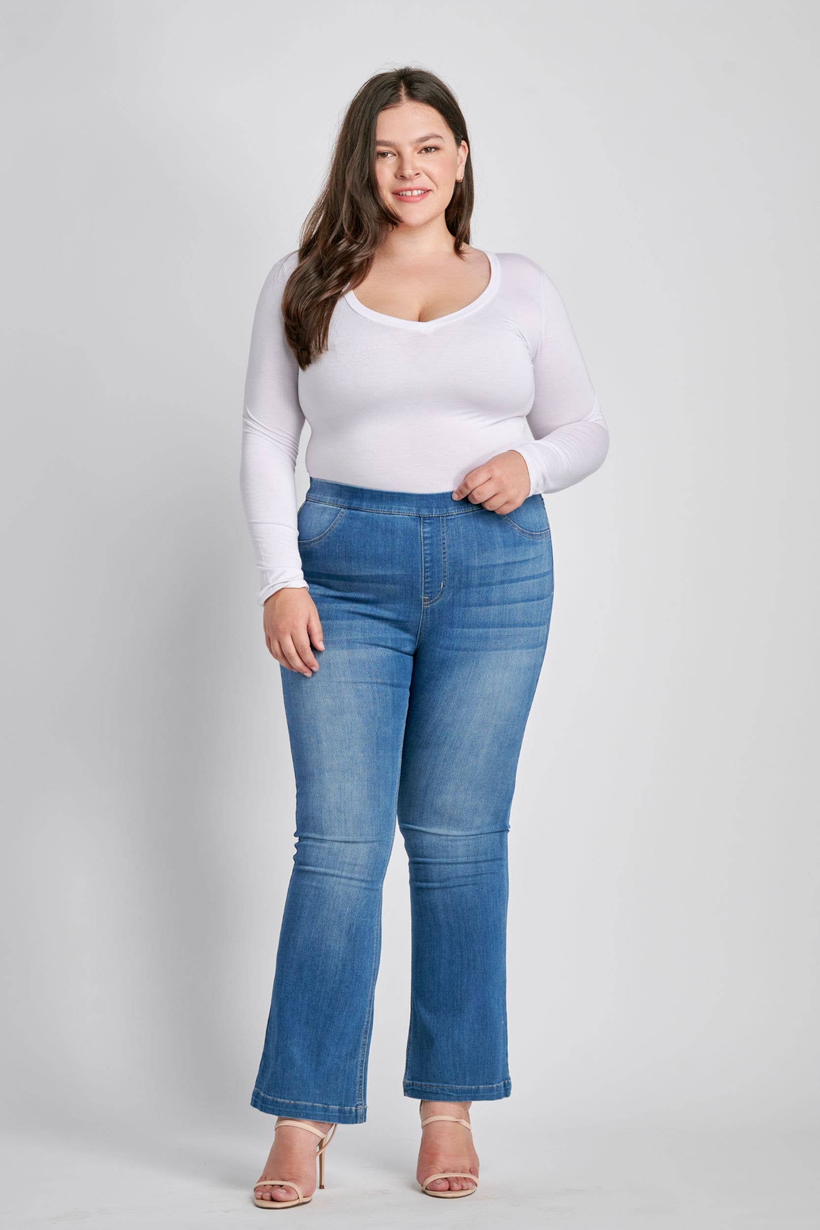 Cello Jeans - Wholesale Jeans - Women's - Plus Mid Rise Medium wash Flare Jegging (30") [AB35324MP-30]1