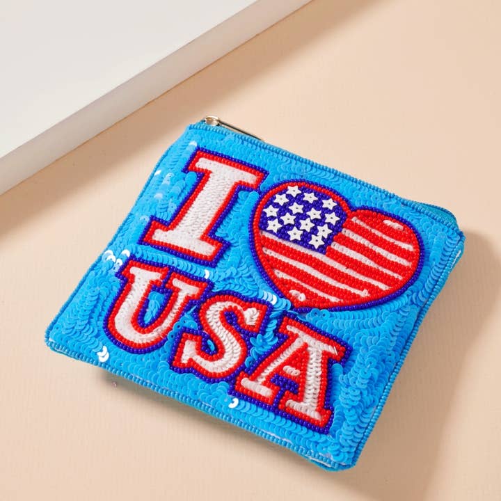 I Love USA Seed Beaded Coin Pouch for wholesale by Frem