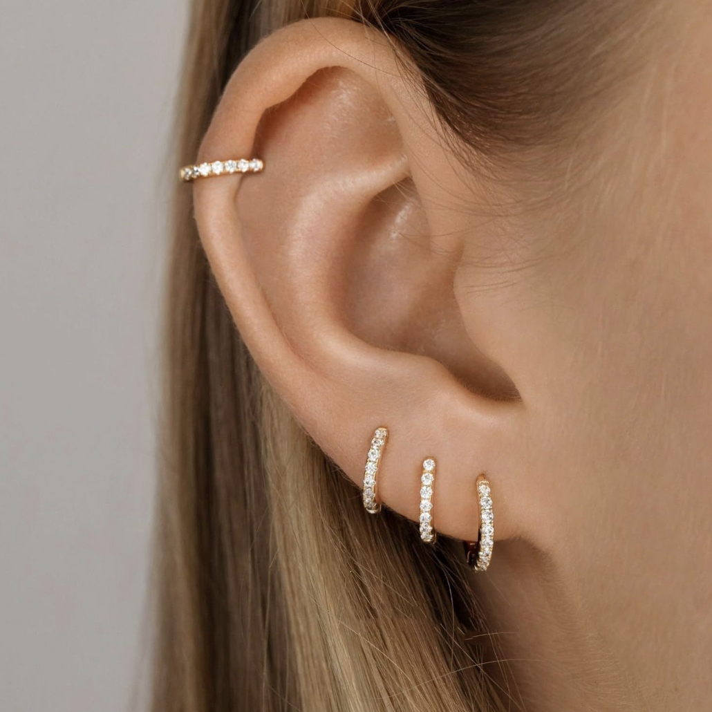 Melange Blanc - Wholesale Huggie Earrings - E172 paved dainty huggie hoop earrings3