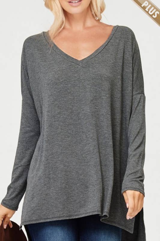 A.gain – wholesale Tunic – Women’s – 10210LP07 - PLUS SIZE SOLID LOOSE FIT V NECK LONG SLEEVE TOP9