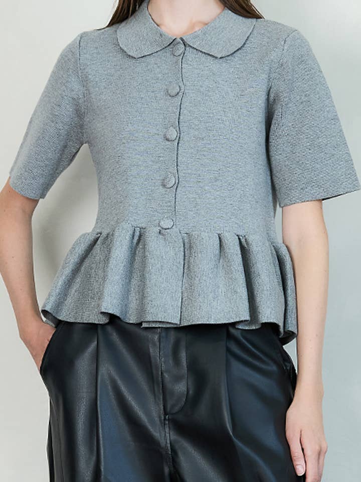 RW1117- Button-Up Flared Hem Knit Top for wholesale by DRIPSEN