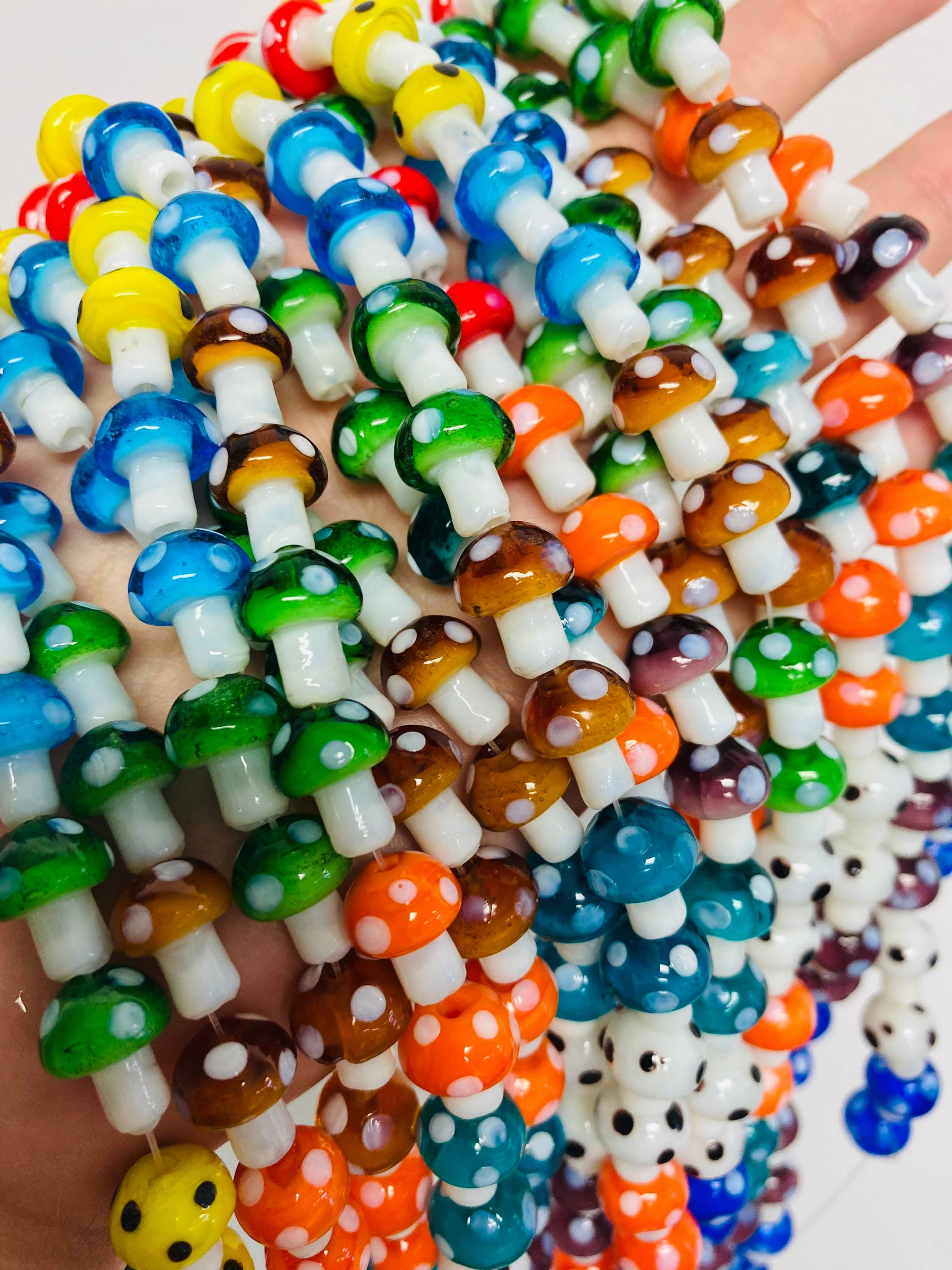 The Bead Bazaar - Wholesale Beads - Strand of Colorful Mushroom Beads, Shroom Pendant Beads, Keychain Bright Clear Mushroom Beads, Mushroom Charms, Boho Bead DIY Jewelry Making4