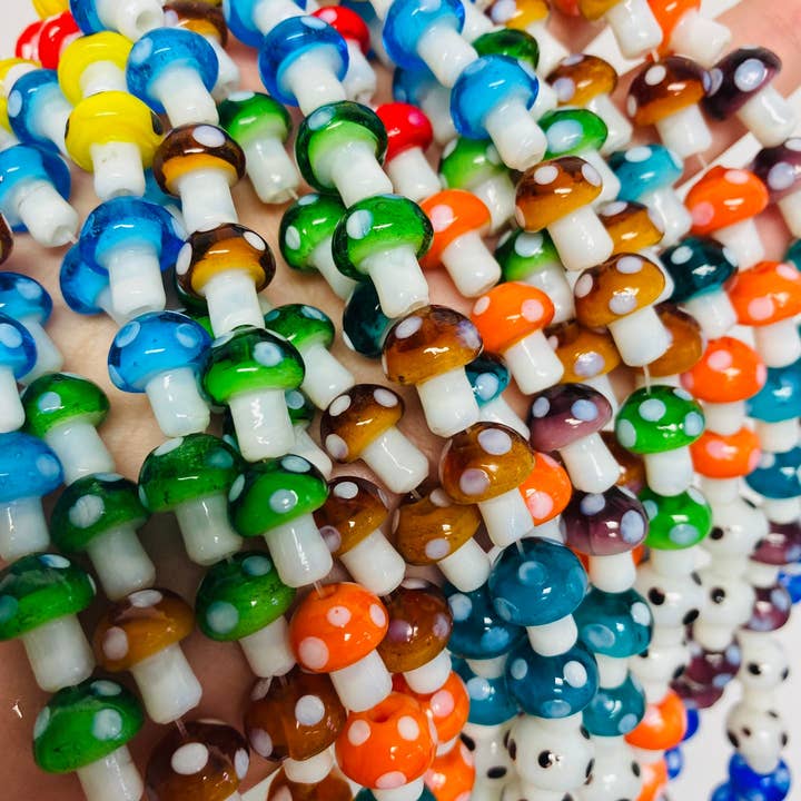 The Bead Bazaar - Wholesale Beads - Strand of Colorful Mushroom Beads, Shroom Pendant Beads, Keychain Bright Clear Mushroom Beads, Mushroom Charms, Boho Bead DIY Jewelry Making4