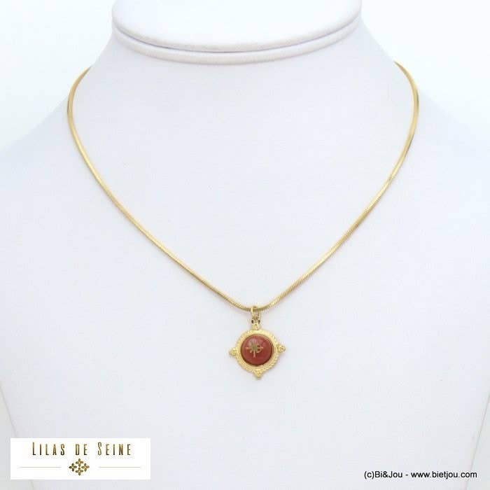 collier acier inoxydable breloques charms pierre femme 0122135