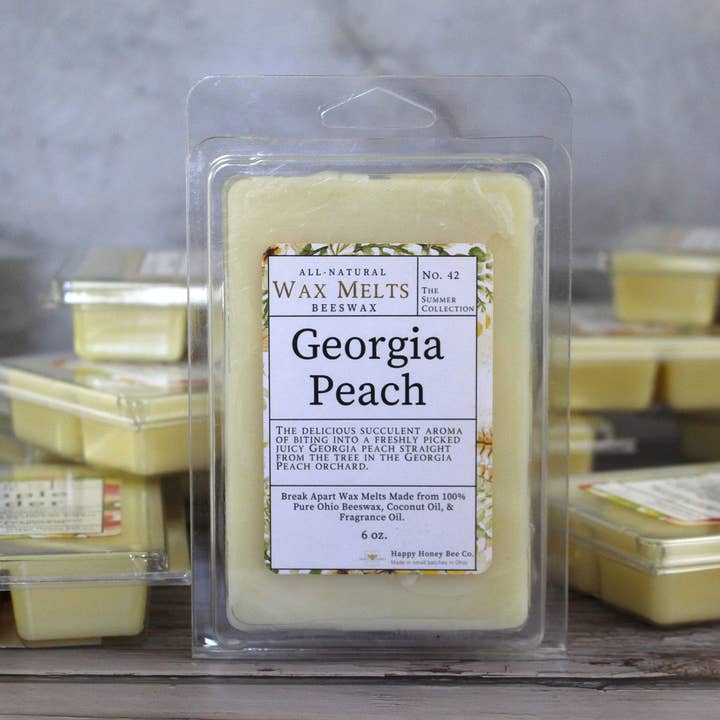 Georgia Peaches 6 oz Beeswax Wax Melts for wholesale by Happy Honey Bee Co.