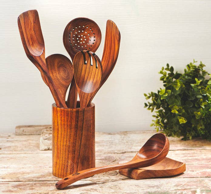 Woodenhouse - Wholesale Kitchen Utensil Set - 8 pcs Wooden Utensils Set with Holder, Spoon Rest & Hooks3