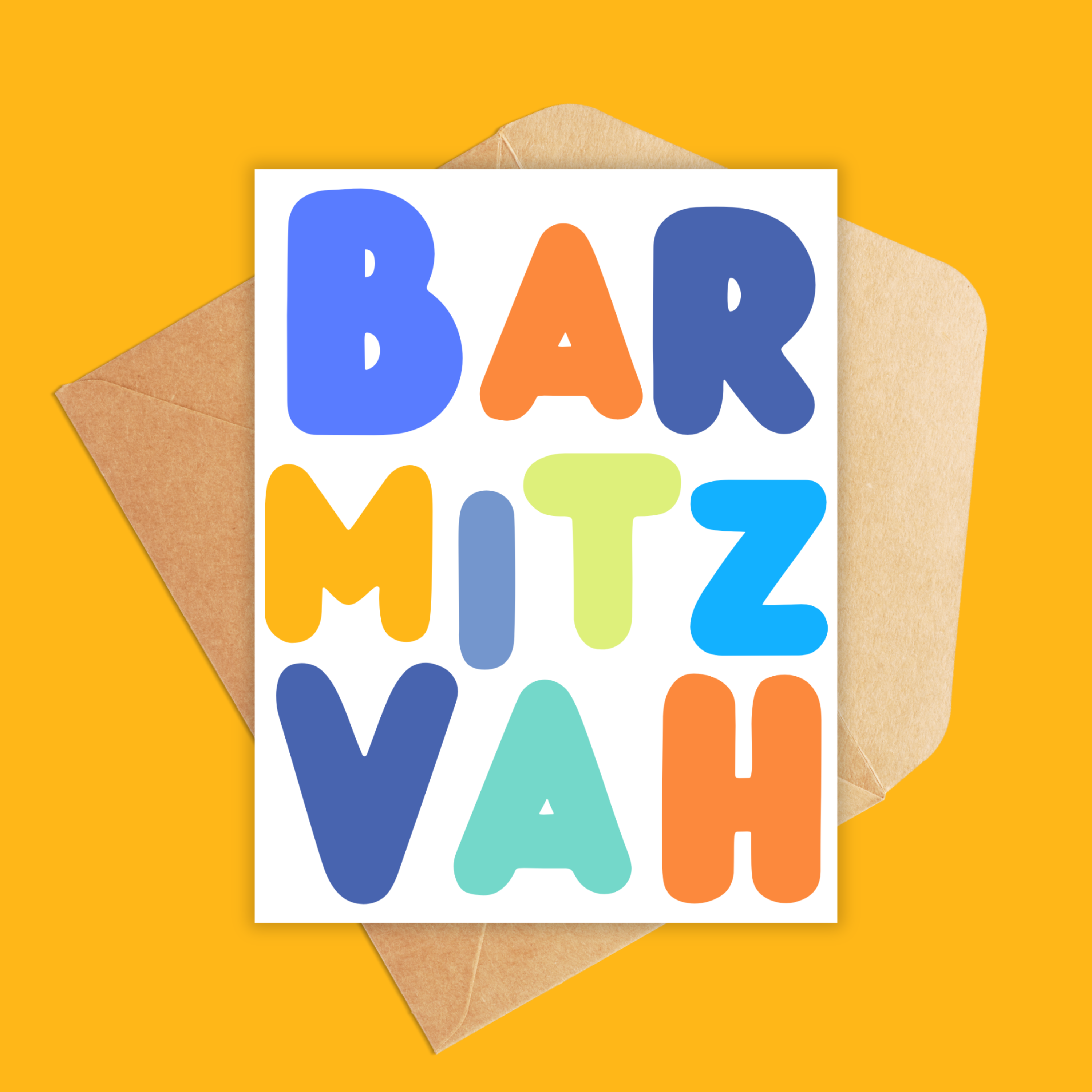 Jolly Rae - Wholesale Bar/Bat-Mitzvah Card - Bar Mitzvah Card Colorful Letters 1