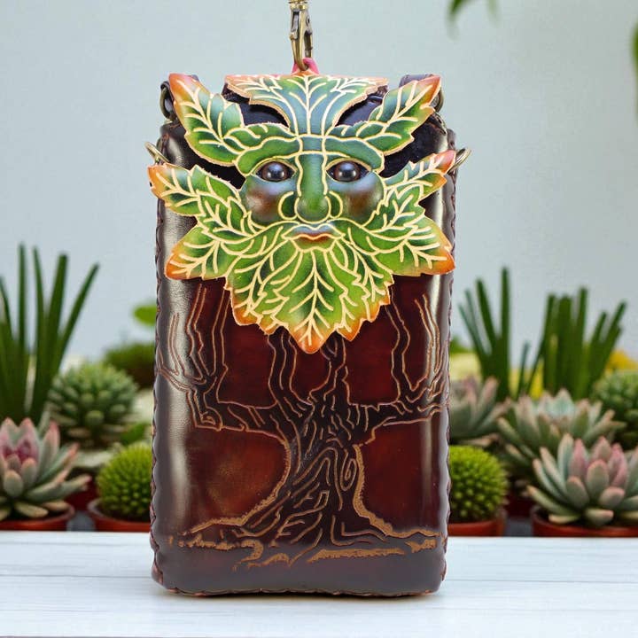 Sunflower Handmade leather inc - Vente Coque de téléphone – femme - Étui de téléphone portable en cuir fait main Ih039 Green Man3