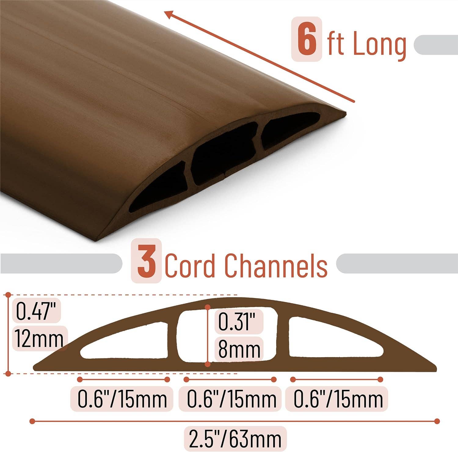 Bates Choice - Wholesale  - Bates- Floor Cord Cover, 6ft Cable Cover, Brown1