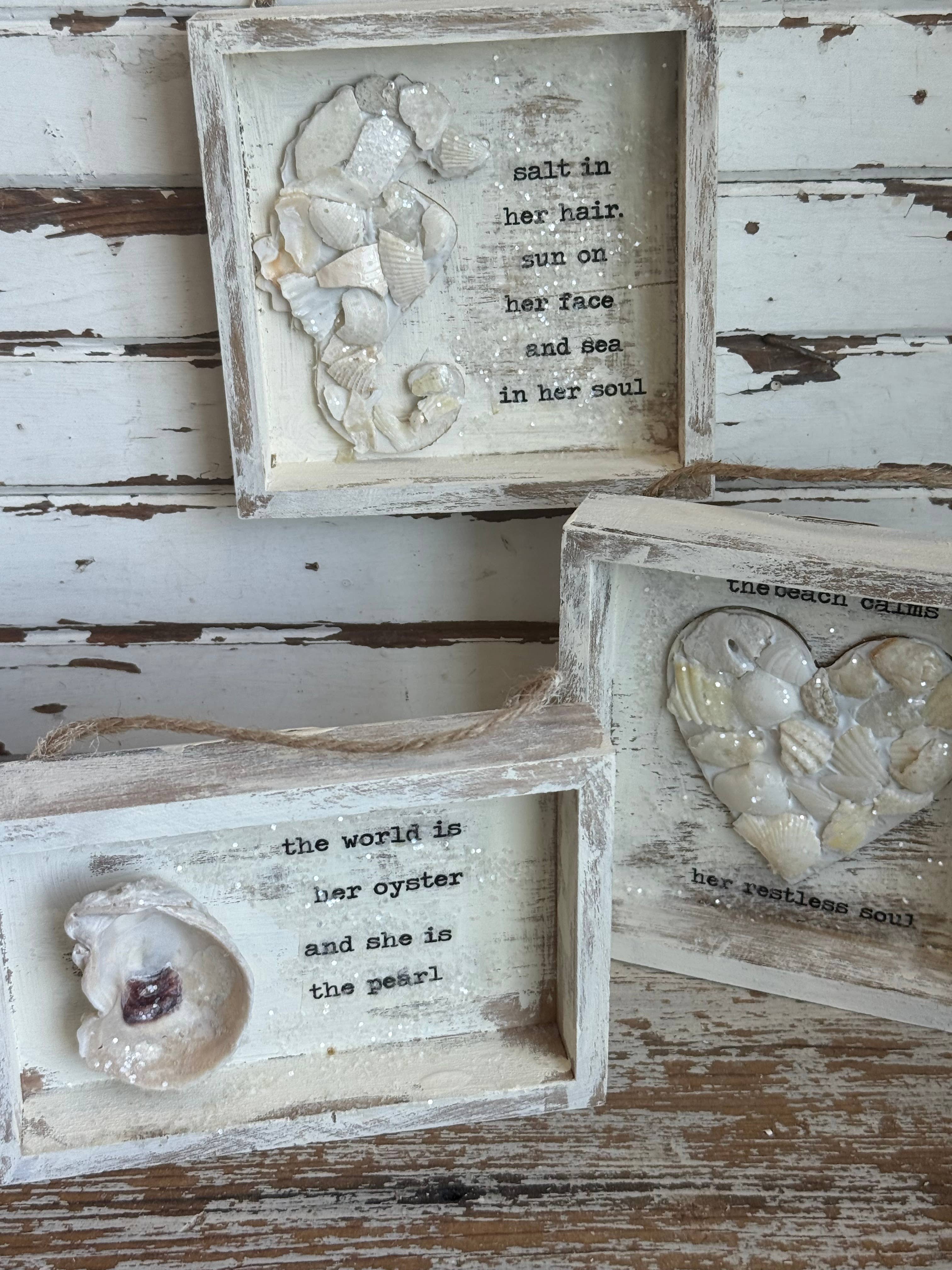 UnfiniSHEd - Wholesale Sign - Oyster Seashell Shadowbox,Coastal Decor :world is her oyster6