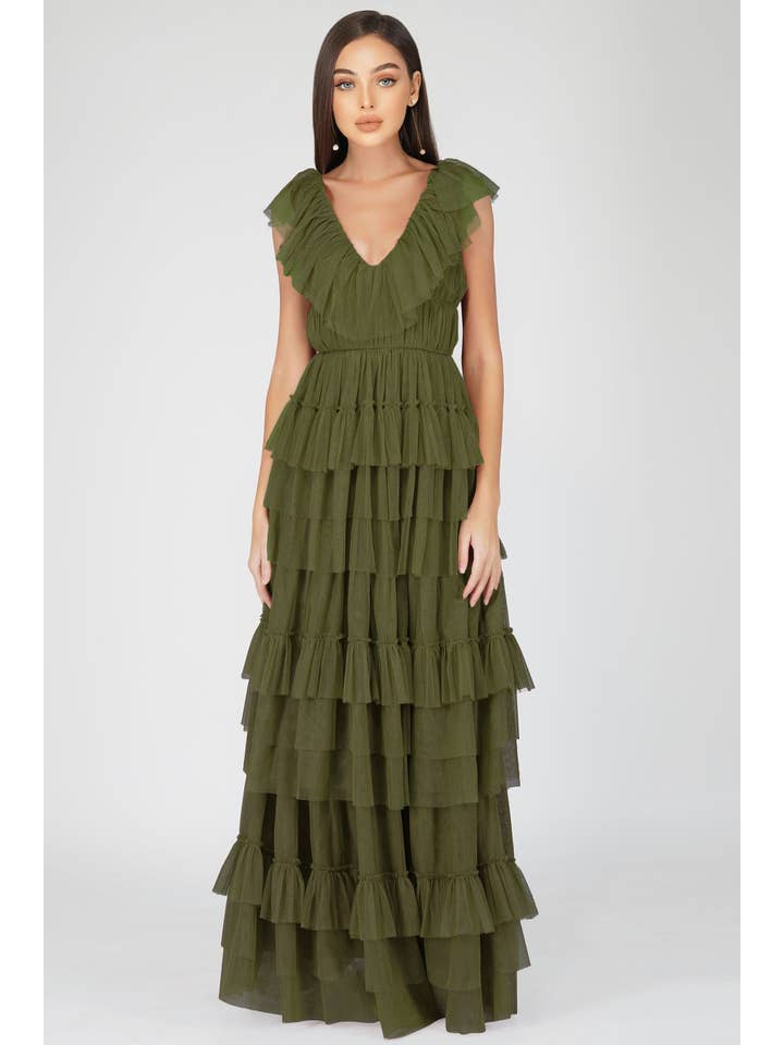 Alexandra Maxi Dress in Deep Olive for wholesale on Faire6