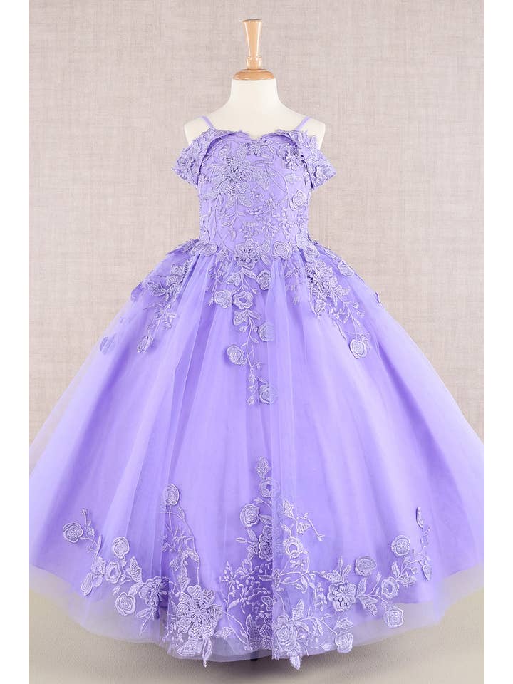 Tux-USA® - Wholesale Dress - Kids - Floral Embroidery Embellished Cut-Away Shoulder Kids Dress4