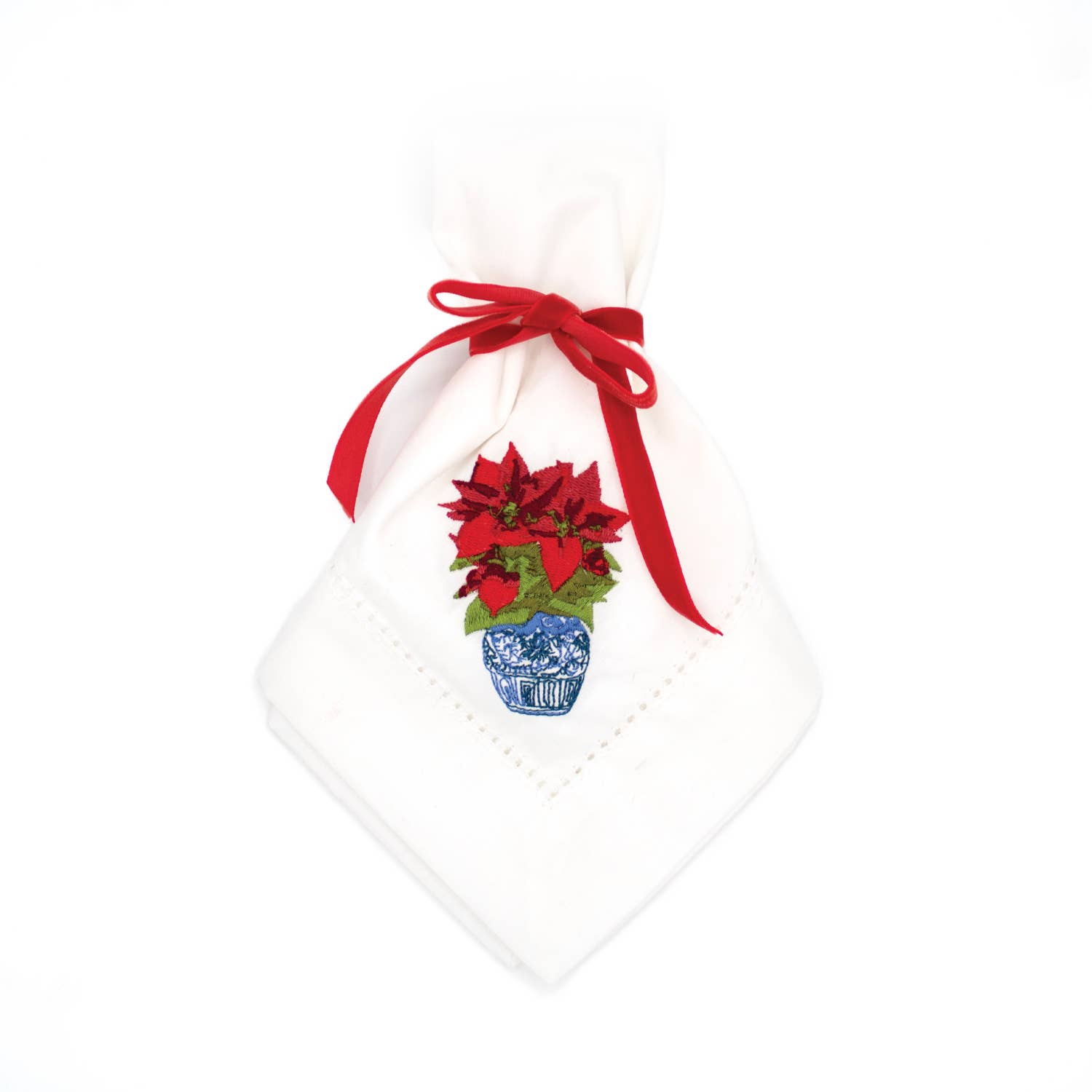 8 Oak Lane - Wholesale Dinner & Cloth Napkin - Poinsettia Embroidered Dinner Napkin0