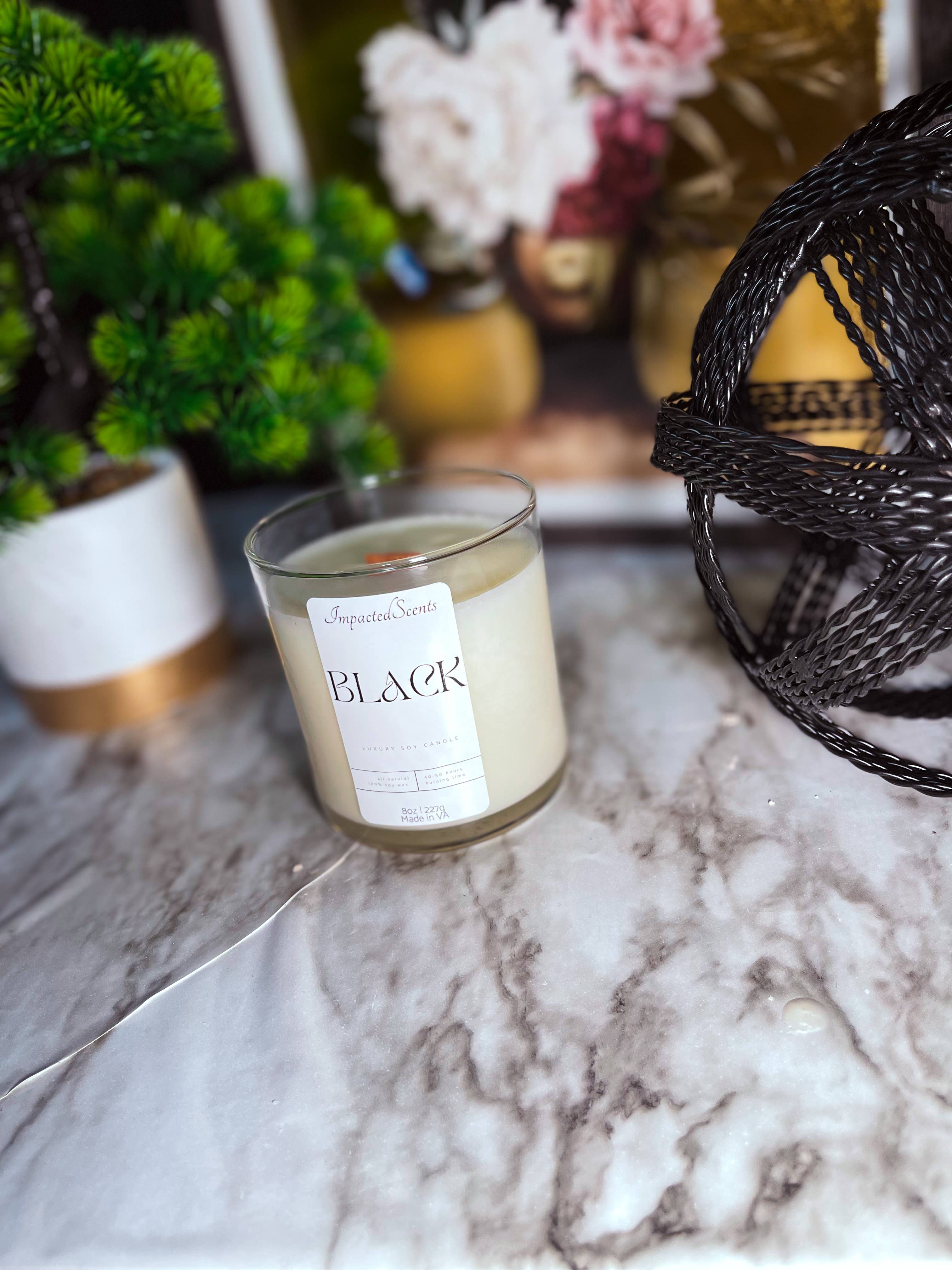 ImpactedScents - Vente Bougie en bocal - Bougie à mèche en bois à la cire de soja noire