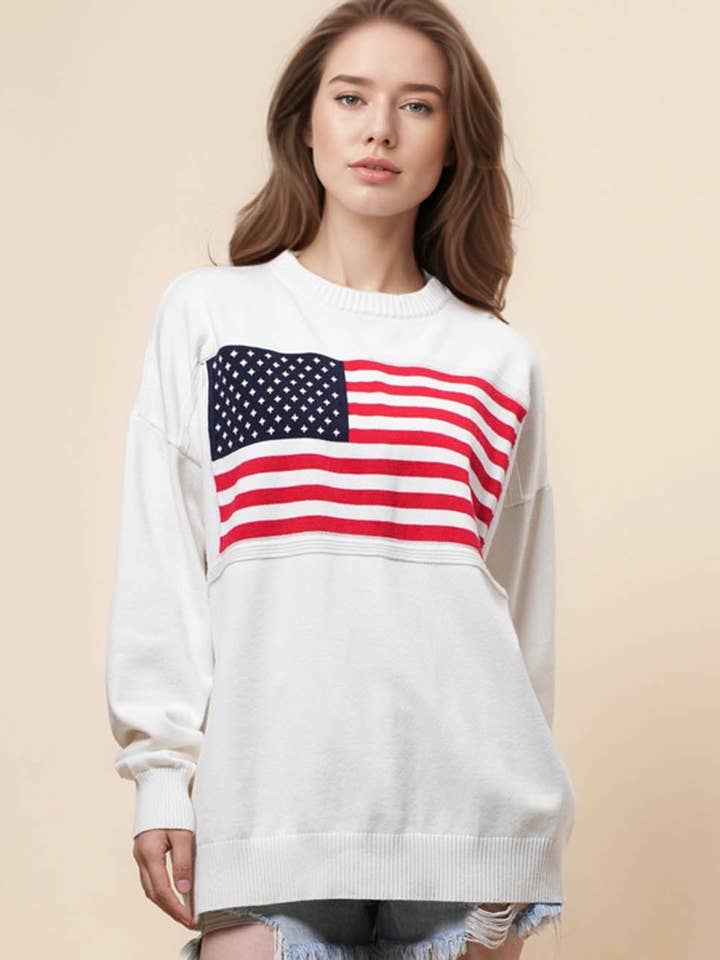 Ladies The Stars and The Stripes Pullover Sweater SKT4969 for wholesale by Sweetkama
