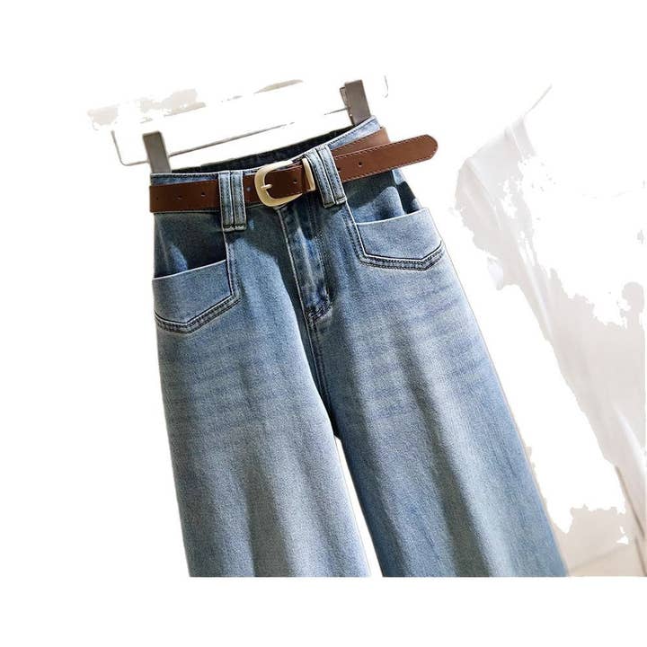 Light blue High-Waisted Wide-Leg Slimming Jeans with Flare for wholesale on Faire6