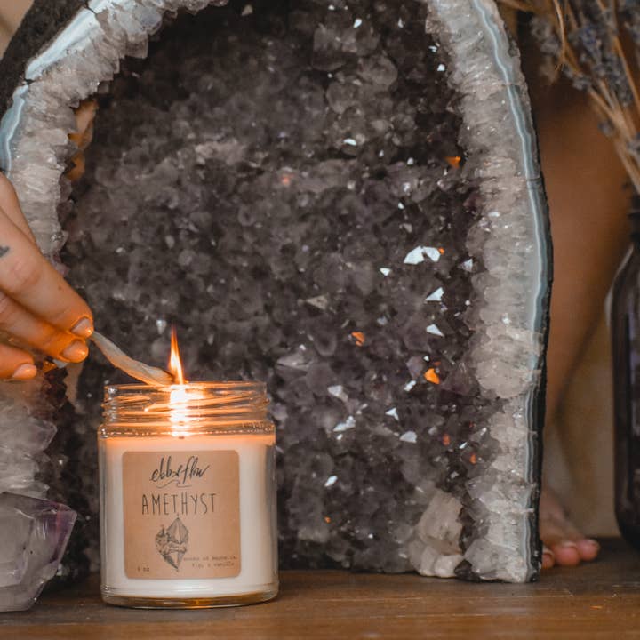 Ebb & Flow – wholesale Jar/filled candle – Amethyst - Natural Soy Candle with Fig, Blackberry, & Basil1