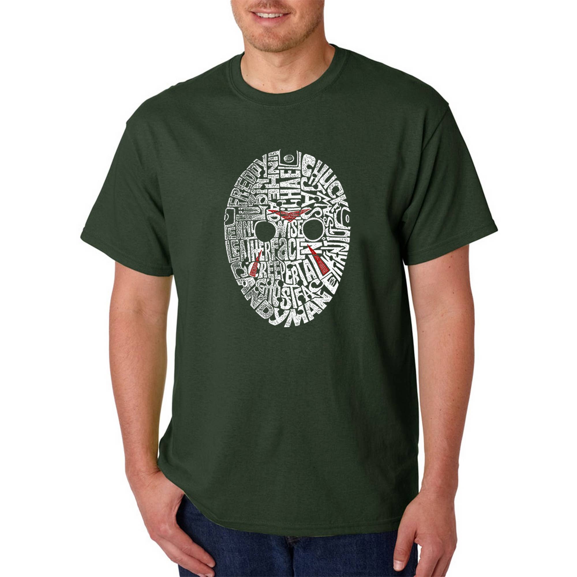 LA Pop Art - Wholesale Screen Printed T-Shirt - Men's - LA Pop Art Men's Word Art T-shirt - Slasher Movie Villians3