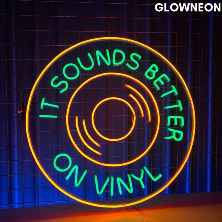 Glow Neon - Wholesale Neon Sign - It Sounds Better On Vinyl Neon Sign, Retro Disc Record Led