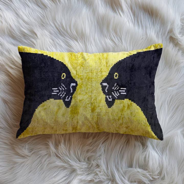 Black Leopard Ikat Velvet Throw Pillow: Exotic Big Cat Decor for wholesale by Samarra Home