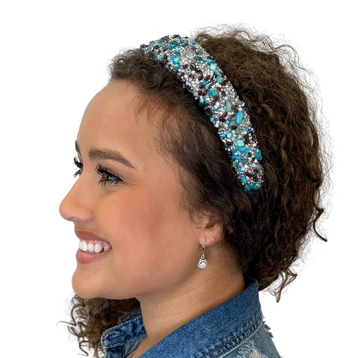 Headbands of Hope | One Purchased One Donated - Wholesale Fashion Headband - Women's - All That Glitters Headband - Teal + Silver | Game Day