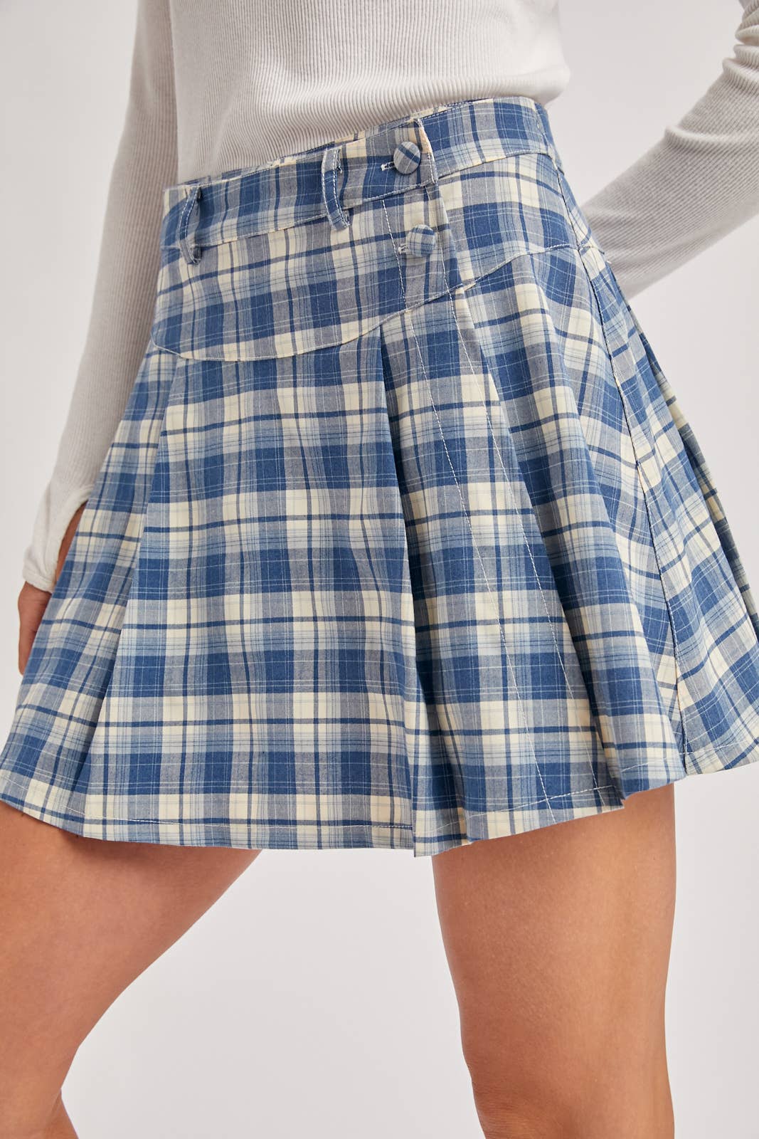 Bluivy – Skort - Mulher por atacado – MINISSAIA PLISSADA XADREZ COM BOTÕES LATERAIS5