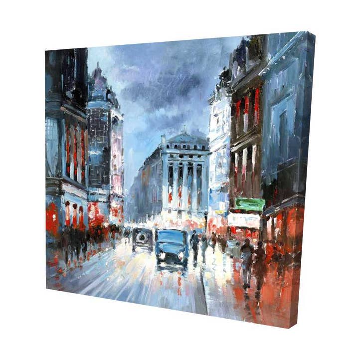 Toile de Ville Abstraite Rouge et Bleue - Chambre Bâtiment Bleu pour la vente par BEGIN HOME DECOR