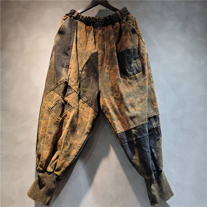 Sanyao Fashion – wholesale Set med topp och byxa – Dam – M229 Kantig Lappverk Denimväst med Huva & Harembyxor Set0