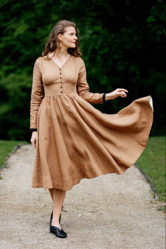 Son de Flor - Wholesale Dress - Women's - Diane – V-Neck Linen Midi Dress10