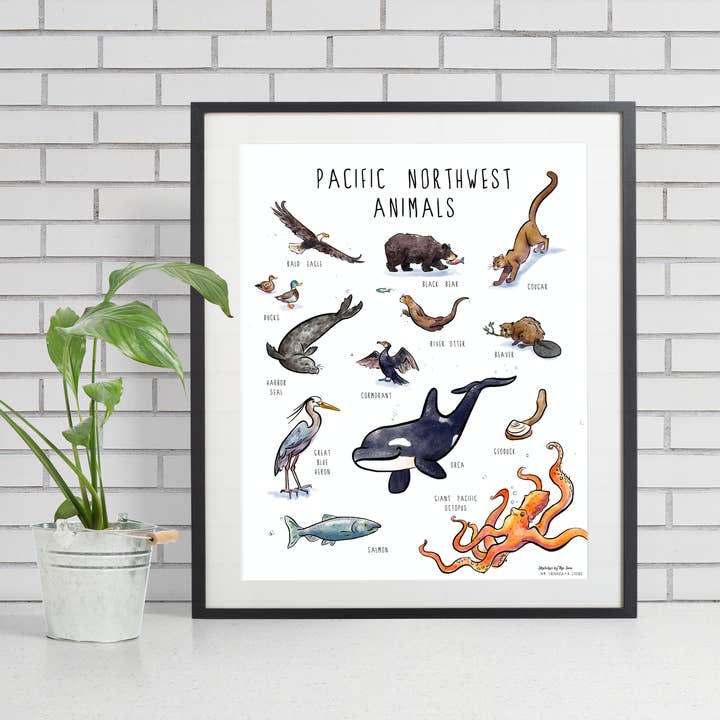 Pacific Northwest Animals Poster for wholesale by Sketches By The Sea