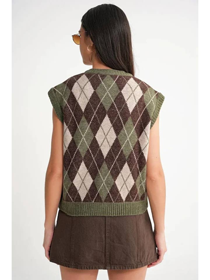 Hoxton Gal - Wholesale Sweater Vest - Women's - Argyle Pattern Knit Sweater Vest8