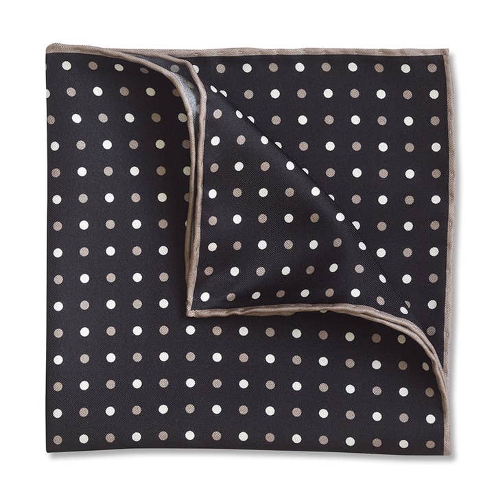 Polka Duet Black Pocket Square for wholesale by Beau Ties of Vermont